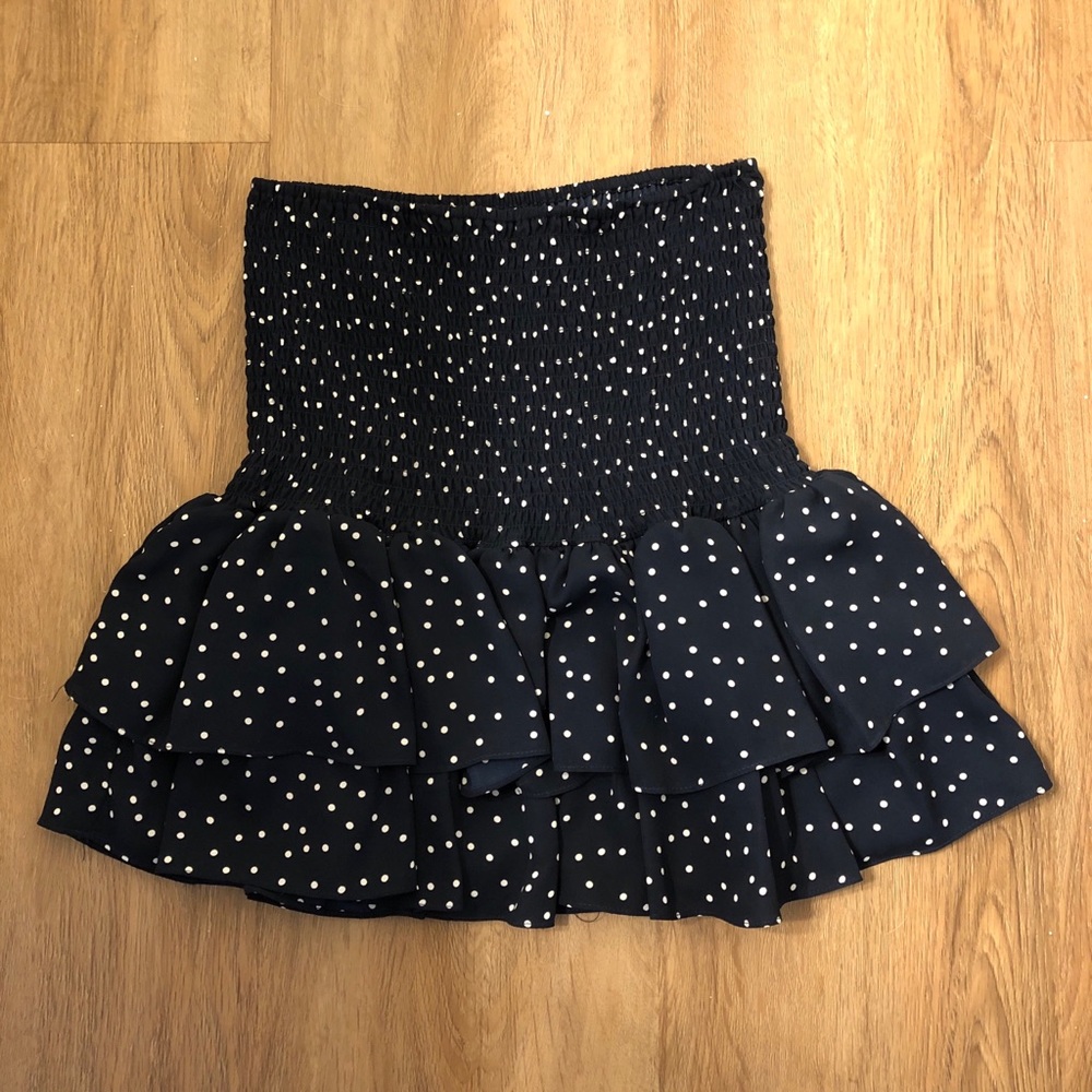BB Dakota smocked navy polka dot skirt